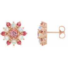 14K Rose Pink Tourmaline & Ethiopian Opal Cabochon Earrings - 86952602P