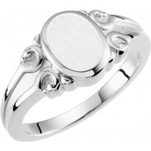 14K White 9.7x8 mm Oval Signet Ring - 50457294812P