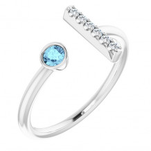 14K White Aquamarine & .06 CTW Diamond Bar Ring - 71918600P