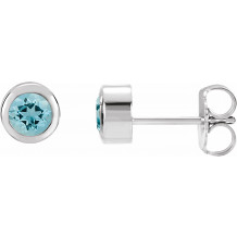 14K White 4 mm Round Genuine Aquamarine Birthstone Earrings - 6108660005P