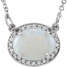 14K White Opal & .05 CTW Diamond Halo-Style 16 1/2 Necklace - 85902101P