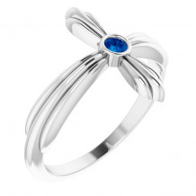 14K White Blue Sapphire Sideways Cross Ring - R43069640P