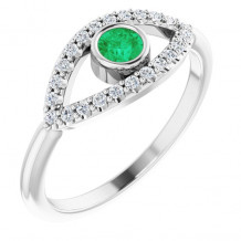 14K White Emerald & White Sapphire Evil Eye Ring - 72064614P