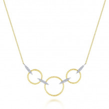 14K Yellow-White Gold Triple Loop Necklace with Diamond Connectors