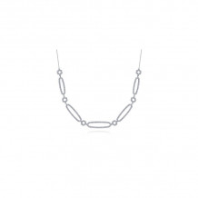 14K White Gold Oval and Hexagonal Diamond Link Necklace