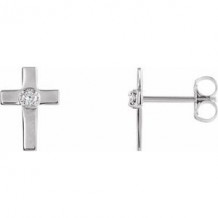 14K White 10x6 mm .04 CTW Diamond Cross Earrings
