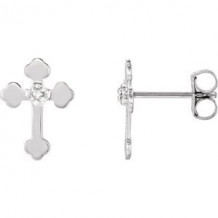 14K White .01 CTW Diamond Cross Earrings