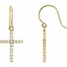 14K Yellow 1/2 CTW Diamond Cross Earrings