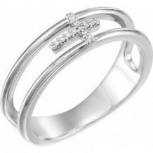 Sterling Silver .03 CTW Diamond Negative Space Cross Ring