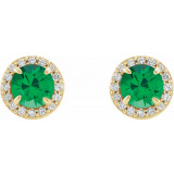 14K Yellow 5 mm Round Emerald & 1/8 CTW Diamond Earrings - 864586018P photo 2