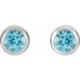 14K White 4 mm Round Genuine Blue Zircon Birthstone Earrings - 6108660023P photo 2
