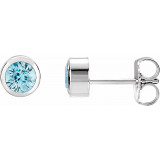 14K White 4 mm Round Genuine Blue Zircon Birthstone Earrings - 6108660023P photo