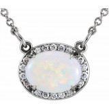 14K White Opal & .07 CTW Diamond Halo-Style 16 1/2 Necklace - 85902105P photo