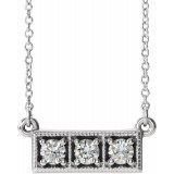 14K White 1/3 CTW Diamond Three-Stone Granulated Bar 16-18 Necklace - 8661260010P photo
