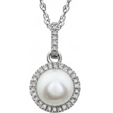 14K White  Freshwater Cultured  Pearl & 1/10 CTW Diamond 18 Necklace - 65130170001P photo
