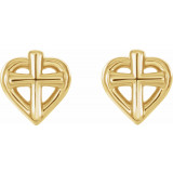 14K Yellow Cross with Heart Youth Earrings - R17022601P photo 2