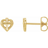 14K Yellow Cross with Heart Youth Earrings - R17022601P photo