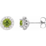 14K White 6 mm Round Peridot & 1/4 Diamond Earrings - 86839780P photo