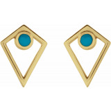 14K Yellow Turquoise Cabochon Pyramid Earrings - 86862605P photo 2