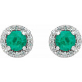 14K White 4 mm Round Emerald & 1/8 Diamond Earrings - 86839615P photo 2