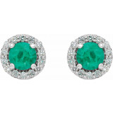 14K White 4 mm Round Emerald & 1/8 Diamond Earrings - 86839615P photo 2