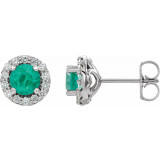14K White 4 mm Round Emerald & 1/8 Diamond Earrings - 86839615P photo