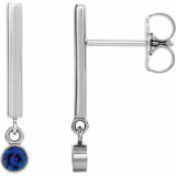 14K White Blue Sapphire Bar Earrings - 869066008P photo
