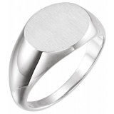 14K White 14x12 mm Oval Signet Ring - 9823101P photo