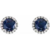 14K White 4.5 mm Round Blue Sapphire & 1/10 CTW Diamond Earrings - 86509656P photo 2