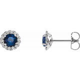 14K White 4.5 mm Round Blue Sapphire & 1/10 CTW Diamond Earrings - 86509656P photo