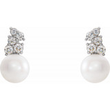 14K White Freshwater Cultured Pearl & 3/8 CTW Diamond Earrings - 86891605P photo 2