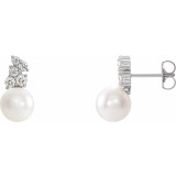 14K White Freshwater Cultured Pearl & 3/8 CTW Diamond Earrings - 86891605P photo