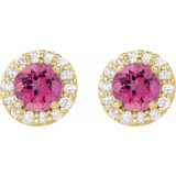 14K Yellow 4.5 mm Round Pink Tourmaline & 1/4 Diamond Earrings - 868396033P photo 2