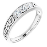 14K White 1/2 CTW Diamond Three-Stone Scroll Ring - 98506052P photo