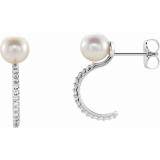 14K White Freshwater Cultured Pearl & 1/6 CTW Diamond Hoop Earrings - 86643605P photo