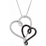 14K White & Black Rhodium Plated 1/2 CTW Black & White Diamond Double Heart 18 Necklace - 69472100P photo