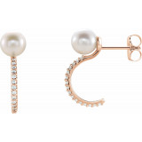 14K Rose Freshwater Cultured Pearl & 1/6 CTW Diamond Hoop Earrings - 86643607P photo
