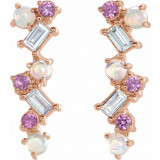 14K Rose Ethiopian Opal, Pink Sapphire & 1/10 CTW Diamond Scattered Bar Earrings - 87048609P photo 2
