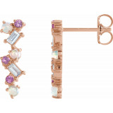 14K Rose Ethiopian Opal, Pink Sapphire & 1/10 CTW Diamond Scattered Bar Earrings - 87048609P photo