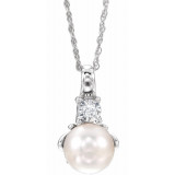 14K White Freshwater Cultured Pearl & .02CTW Diamond 18 Necklace - 651534110P photo