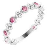14K White Pink Tourmaline Beaded Ring - 71923665P photo