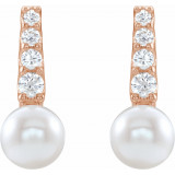 14K Rose Freshwater Cultured Pearl & 1/6 CTW Diamond Earrings - 86957607P photo 2