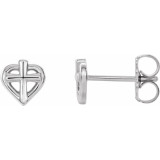 14K White Cross with Heart Youth Earrings - R17022600P photo