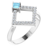14K White Aquamarine & 1/5 CTW Diamond Geometric Ring - 72053611P photo