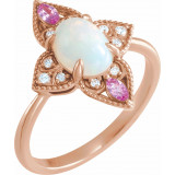 14K Rose Ethiopian Opal, Pink Sapphire & .05 CTW Diamond Vintage-Inspired Ring - 72095602P photo