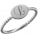 14K White Oval Engravable Beaded Ring - 514031002P photo 3