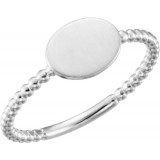 14K White Oval Engravable Beaded Ring - 514031002P photo