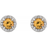 14K White 4.5 mm Round Citrine & 1/6 CTW Diamond Earrings - 86458703P photo 2