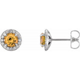 14K White 4.5 mm Round Citrine & 1/6 CTW Diamond Earrings - 86458703P photo