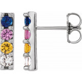 14K White Multi-Color Sapphire Bar Earrings - 86951600P photo